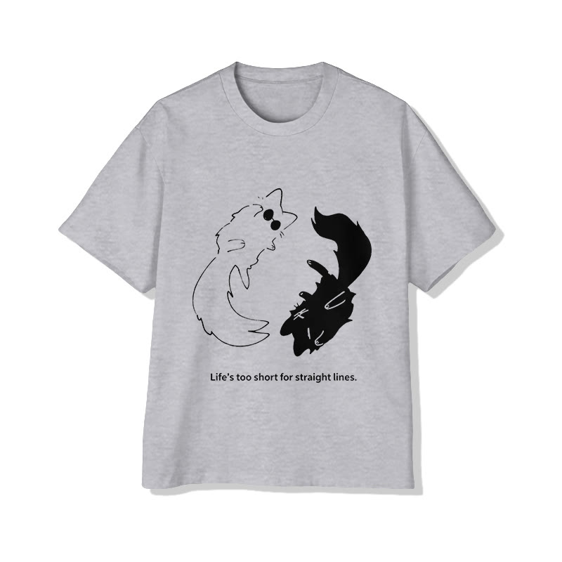 Unisex Cat Contemplating Life Pattern Short Sleeved Crew Neck T-Shirt - Grey - 2XL - image 2