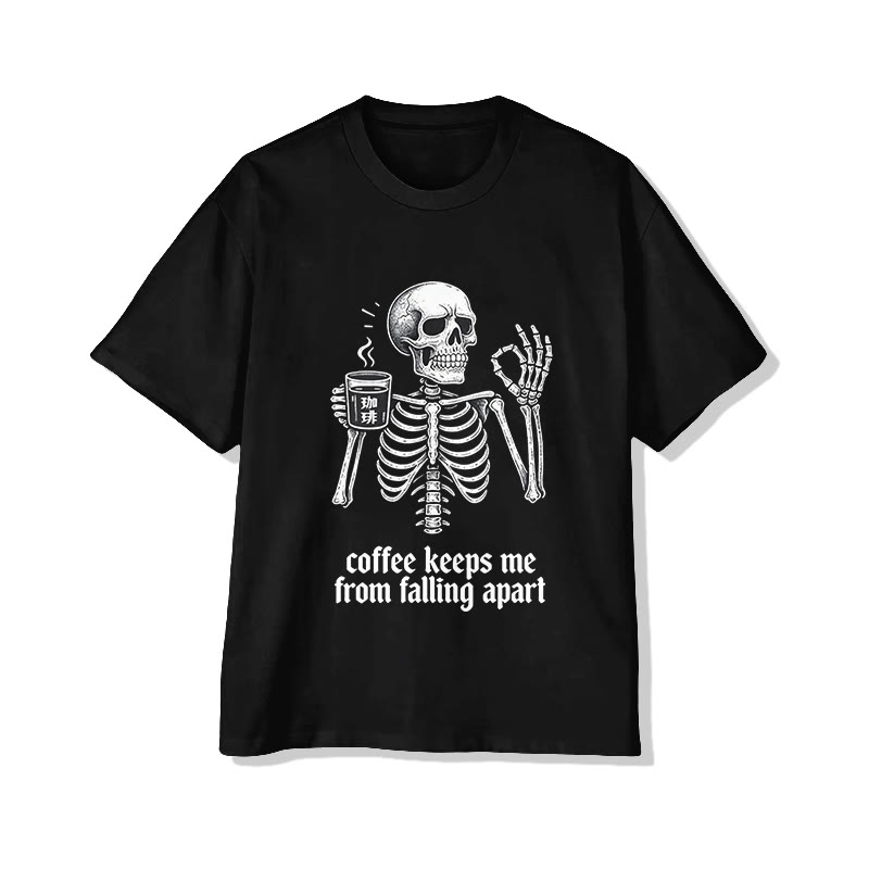 Unisex Coffee Keeps Me From Falling Apart Pattern Short Sleeved Crew Neck T-Shirt - Black - 2XL - image 1