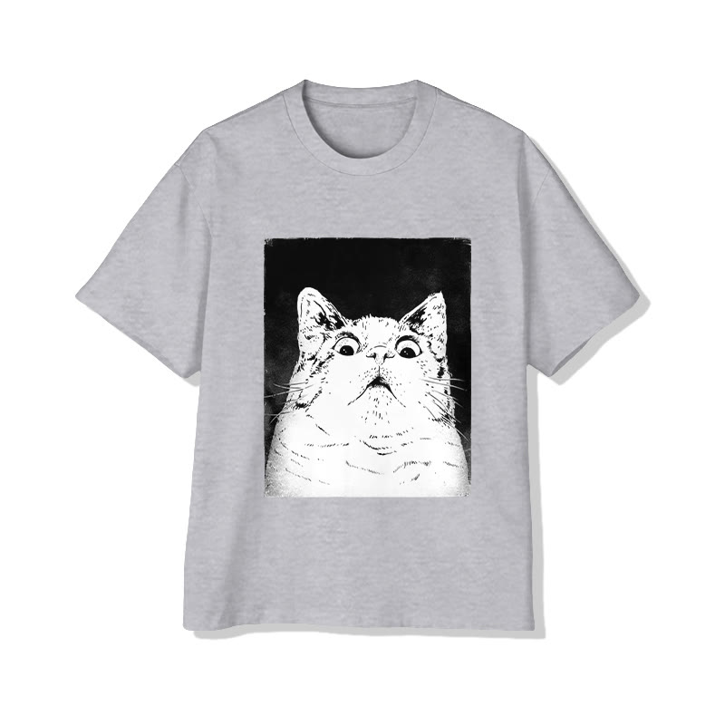 Unisex Terrified Cat Pattern Short Sleeved Crew Neck T-Shirt - Grey - 2XL - image 2