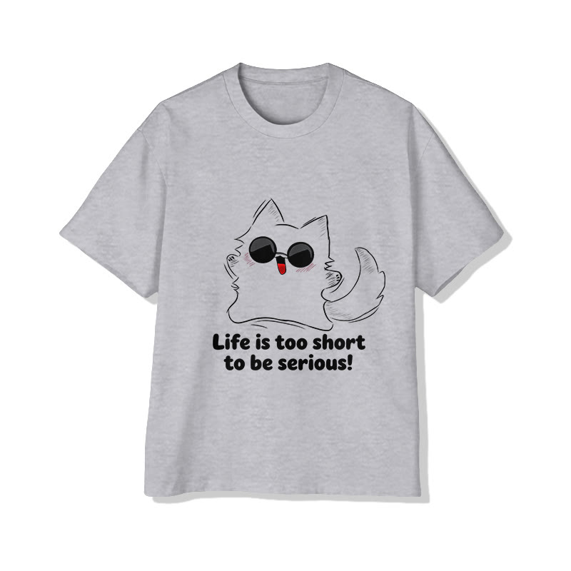 Unisex Life Should Be Lived Happily Pattern Short Sleeved Crew Neck T-Shirt - Grey - 2XL - image 2