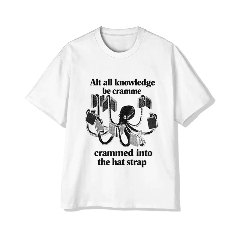 Unisex Fun Octopus Reading A Book Pattern Short Sleeved Crew Neck T-Shirt - White - 2XL - image 2