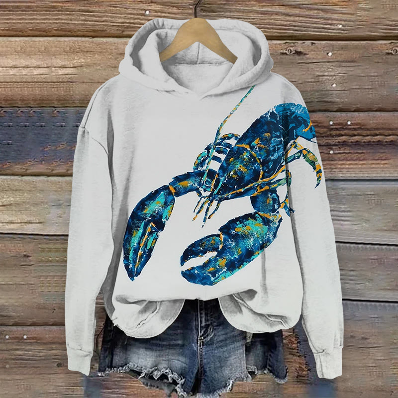 Ocean Shrimp King Print  Long Sleeved Hoodie - Grey - US44-46(8XL) - image 1