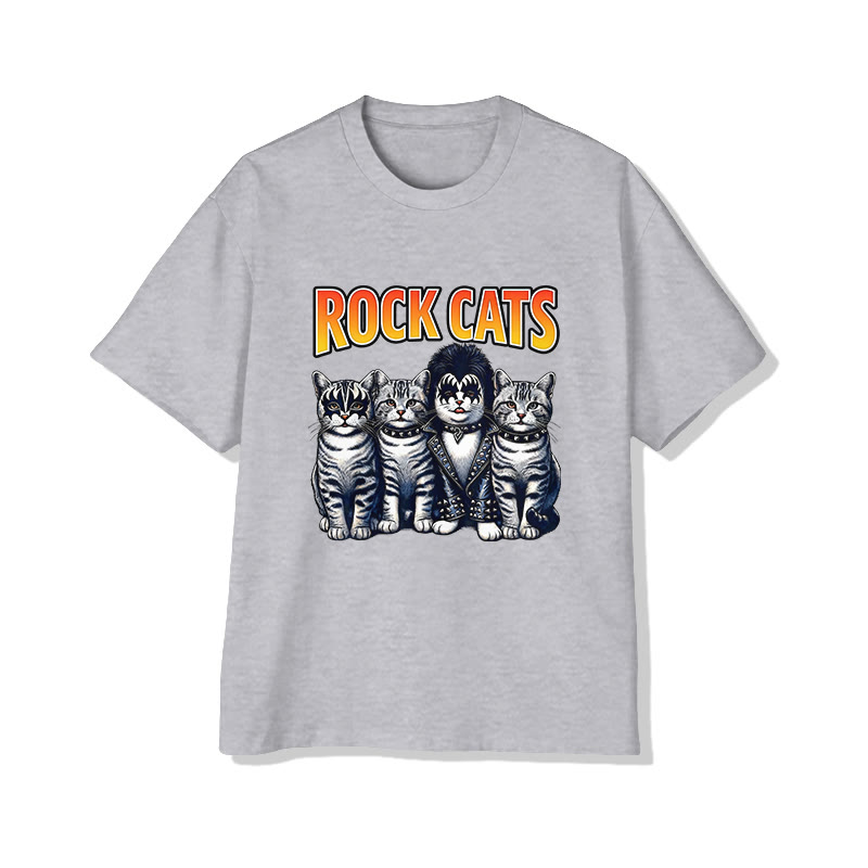 Unisex Rock Cats  Pattern Short Sleeved Crew Neck T-Shirt - Grey - 2XL - image 2