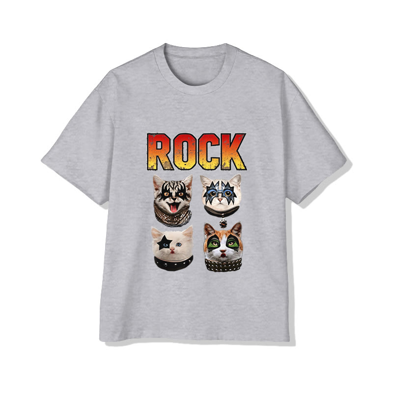 Unisex Rock Pattern Short Sleeved Crew Neck T-Shirt - Grey - 2XL - image 2