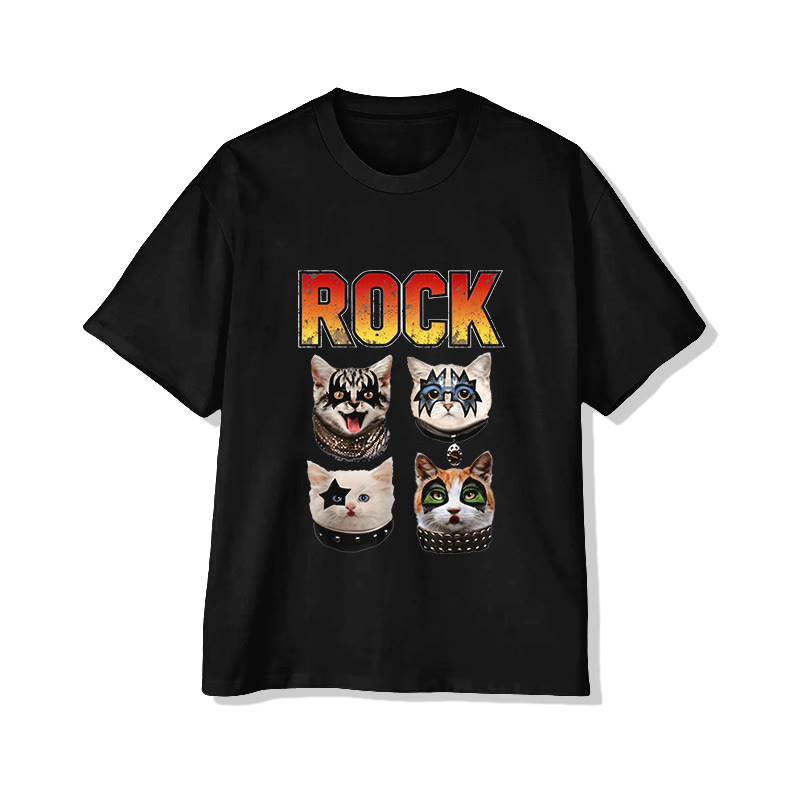 Unisex Rock Pattern Short Sleeved Crew Neck T-Shirt - Black - 2XL - image 1