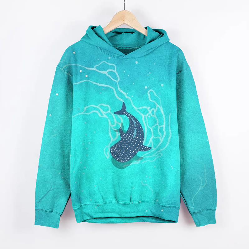Unisex  Whale Navigation Print Long Sleeved Hoodie - Light Blue - US44-46(8XL) - image 1