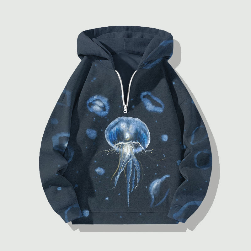 Dreamy Jellyfish Art Print Half Zip Hoodie - Black - US32-34(5XL) - image 1
