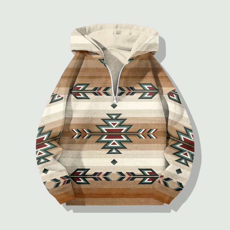 Unisex Geometric Patterns Art Print Half Zip Hoodie - Khaki - US32-34(5XL) - image 1