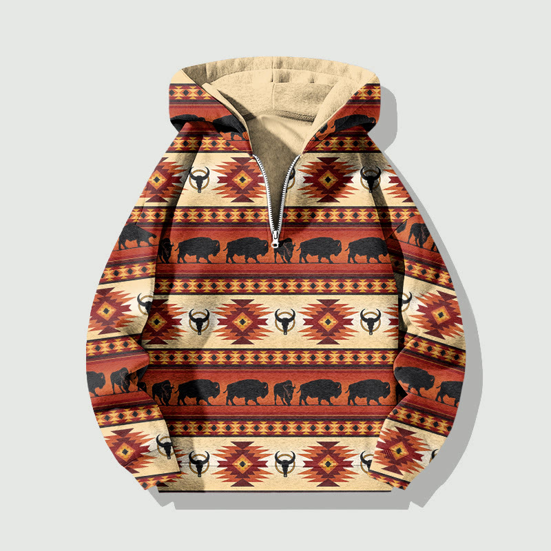 Unisex Vintage Western Cowboy Pattern Art Print Half Zip Hoodie - Brown - US32-34(5XL) - image 1
