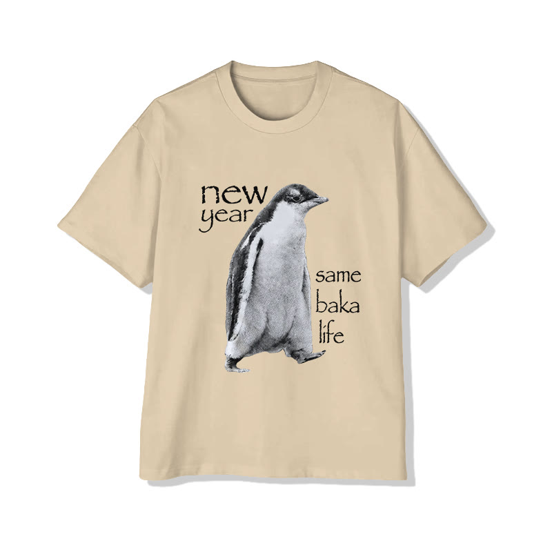 Unisex Funny Penguin Print Short Sleeved Crew Neck T-shirt - Apricot - 2XL - image 2