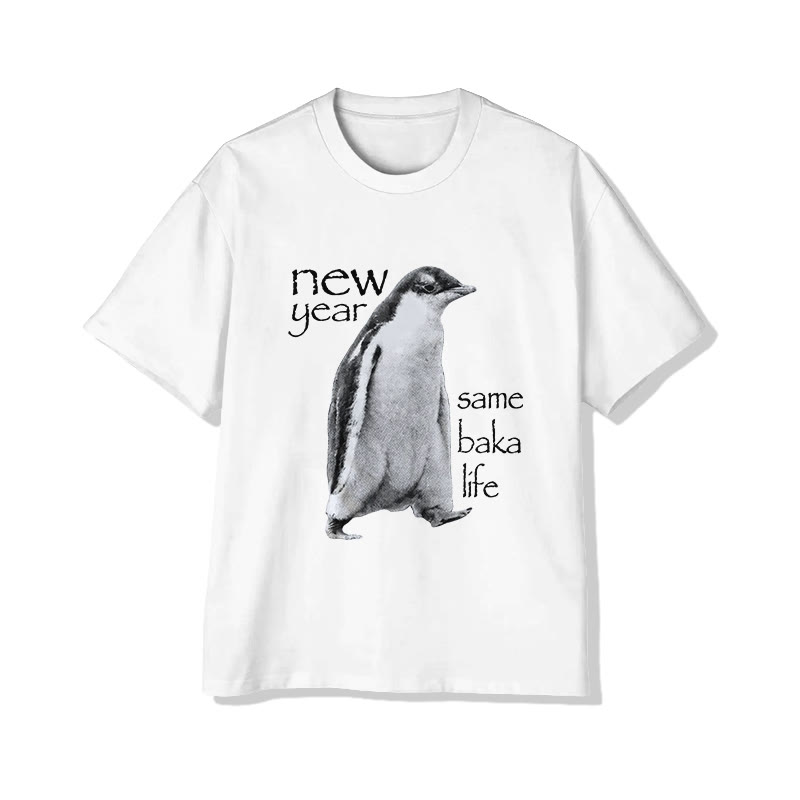 Unisex Funny Penguin Print Short Sleeved Crew Neck T-shirt - White - 2XL - image 1