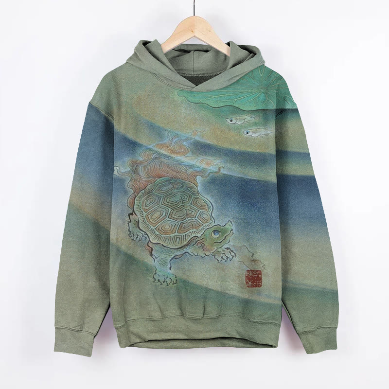 Unisex Japanese Vintage Pattern Art Print Long Sleeved Hoodie - Green - US44-46(8XL) - image 1