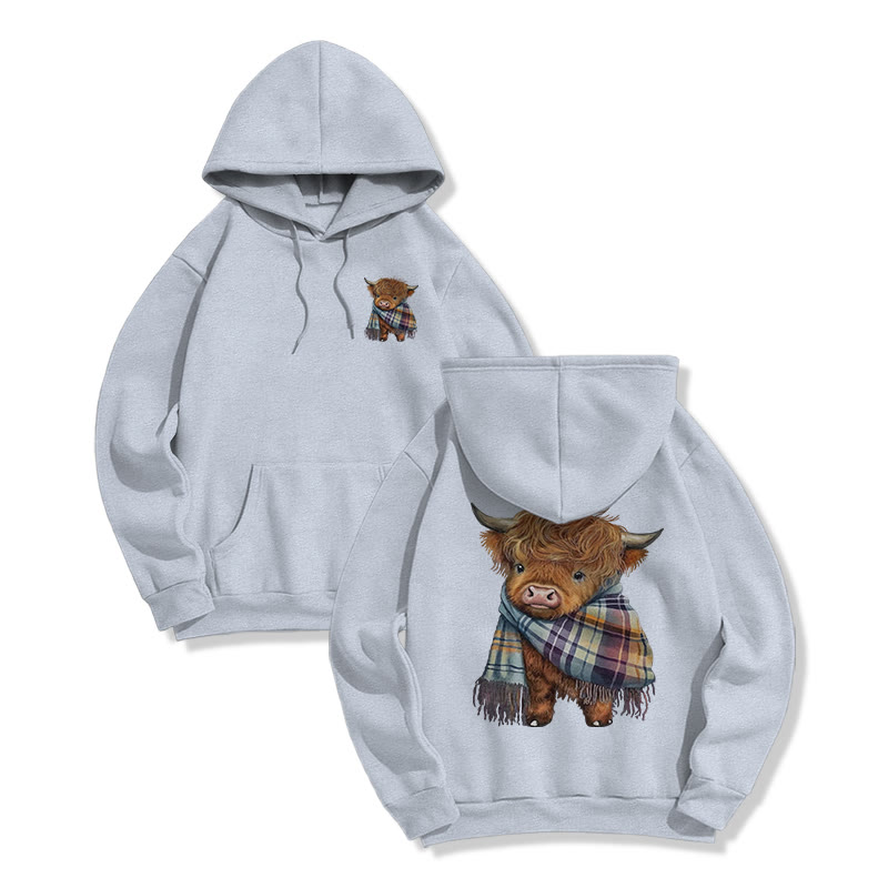 Vintage Scottish Highland Cattle Print Hoodie - Grey - US16-18(2XL) - image 7