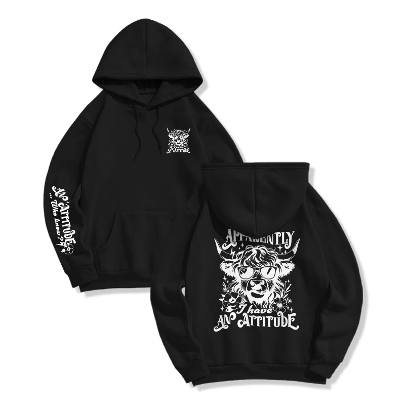 Vintage Cool Highland Cattle Print Hoodie - Black - US16-18(2XL) - image 3