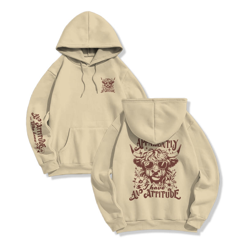 Vintage Cool Highland Cattle Print Hoodie - Apricot - US16-18(2XL) - image 1