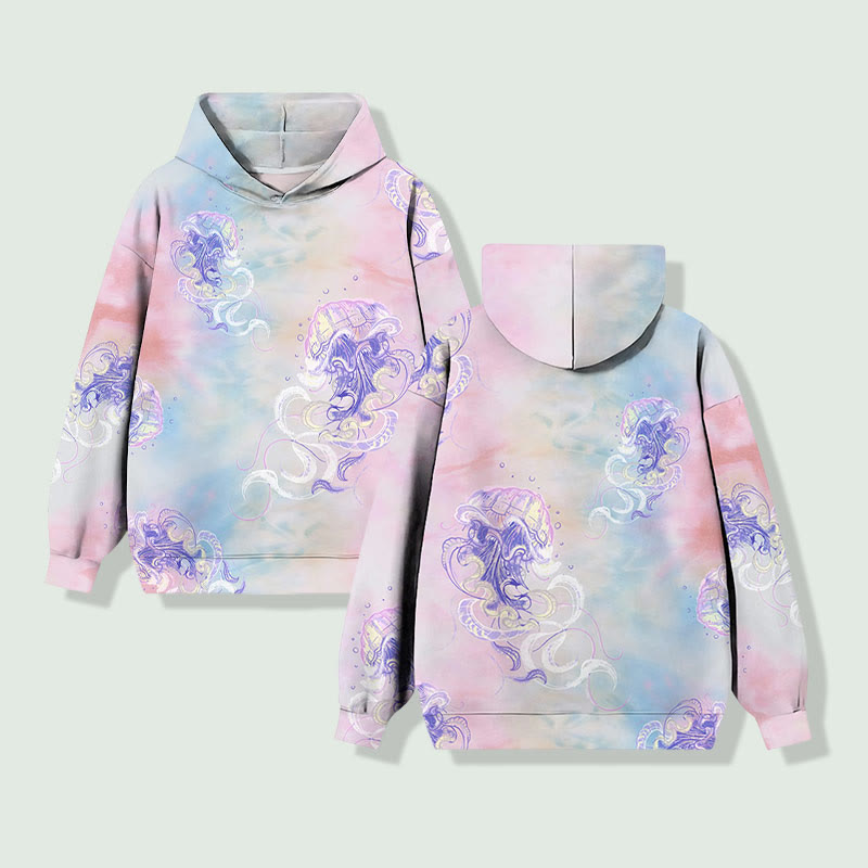Unisex Creative Colored Simple Line Drawing Jellyfish Print Long Sleeved Hoodie - image 2