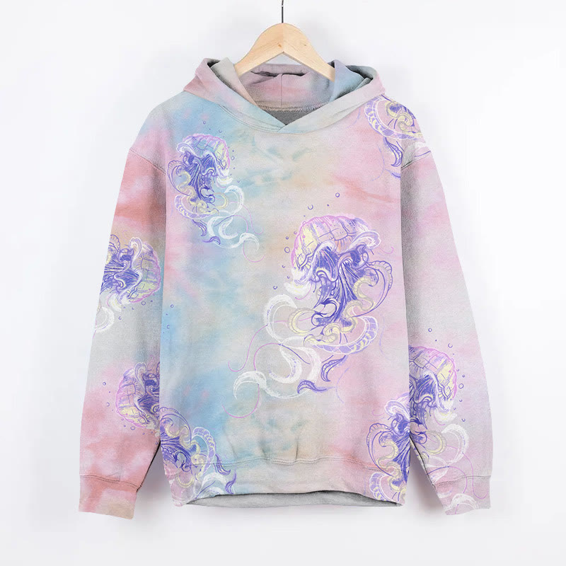 Unisex Creative Colored Simple Line Drawing Jellyfish Print Long Sleeved Hoodie - Multicolor - US44-46(8XL) - image 1
