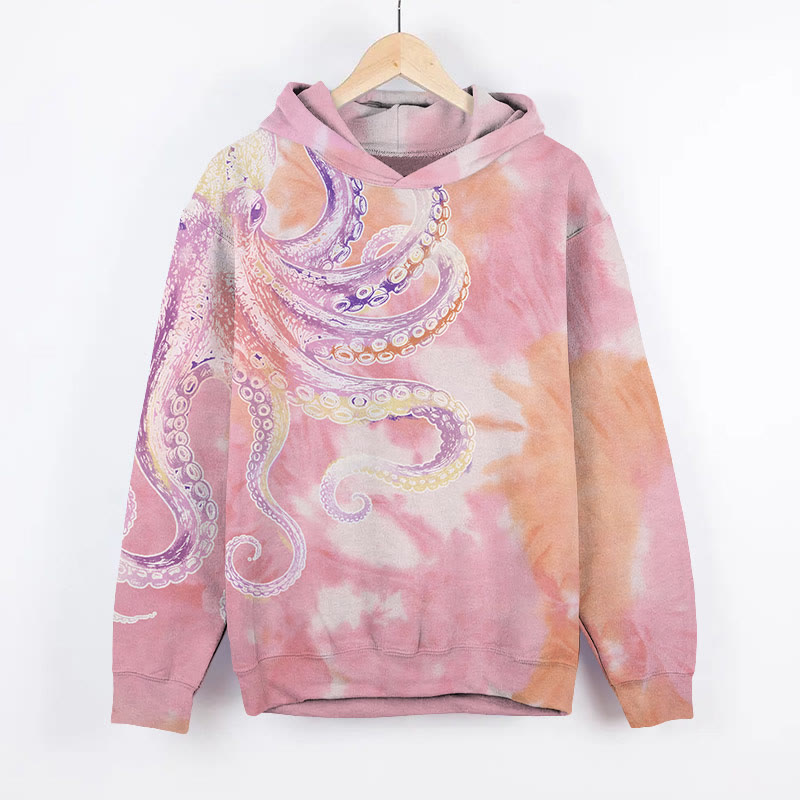 Unisex Creative Tie-dye Octopus Print Long Sleeved Hoodie - Pink - US44-46(8XL) - image 1