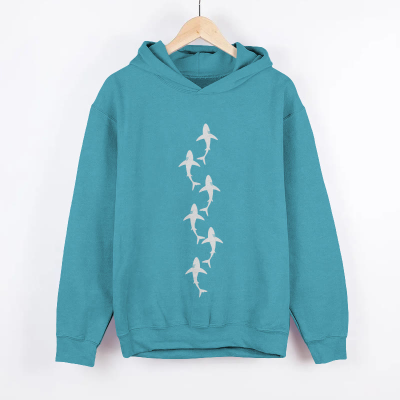 Unisex Ocean Small Schools Fish Print Long Sleeved Hoodie - Lake Blue - US44-46(8XL) - image 1