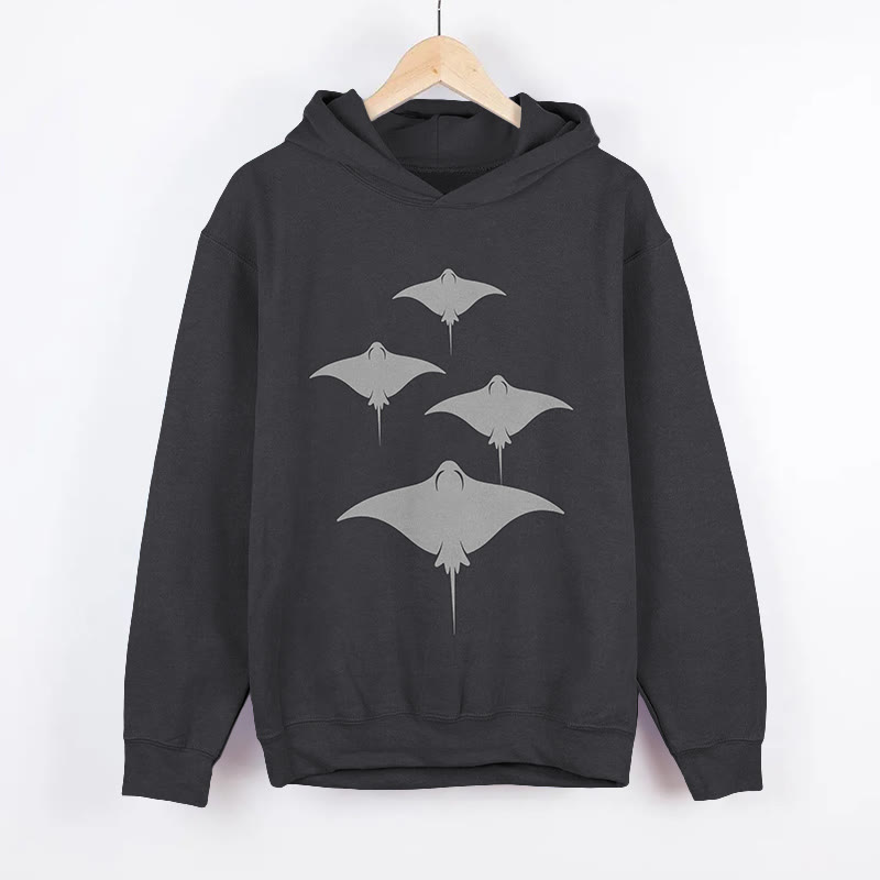 Unisex Ocean Manta Ray Team Print Long Sleeved Hoodie - Dark Grey - US44-46(8XL) - image 3