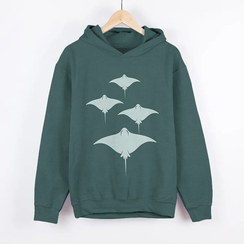 Unisex Ocean Manta Ray Team Print Long Sleeved Hoodie - Green - US44-46(8XL) - image 2