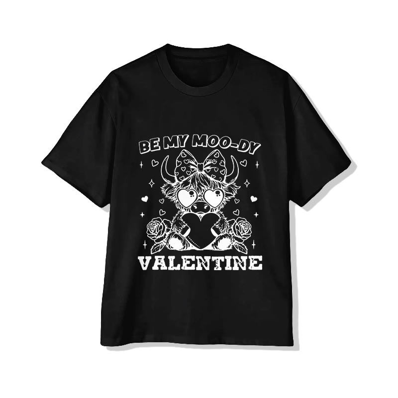 Unisex Moody Valentine Highland Cow Print Short Sleeved Crew Neck T-shirt - Black - 2XL - image 2