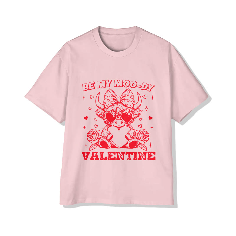 Unisex Moody Valentine Highland Cow Print Short Sleeved Crew Neck T-shirt - Pink - 2XL - image 1