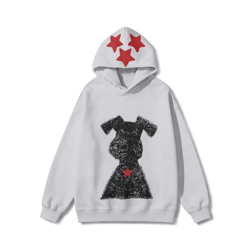 Unisex Black Puppy & Red Star Graphic Design Print Long Sleeved Hoodie - Grey - US44-46(8XL) - image 1