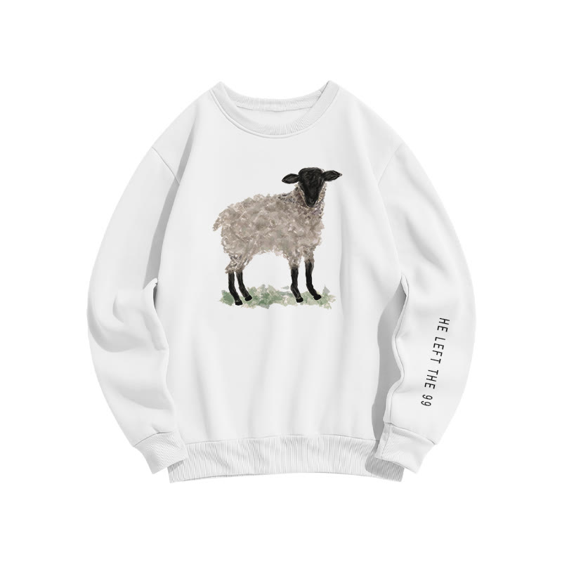 Unisex "he Left The 99" Lamb Pattern Long Sleeved Crew Neck Sweatshirt - White - US16-18(2XL) - image 2