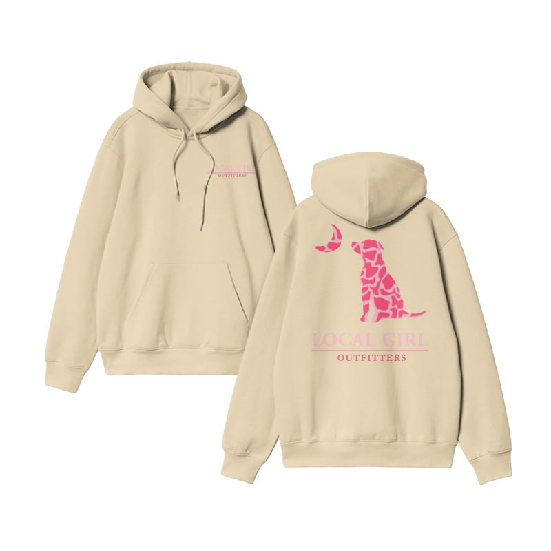 Unisex Playful Pink Dog & Moon Emblem Graphic Print Hoodie - Apricot - US16-18(2XL) - image 2