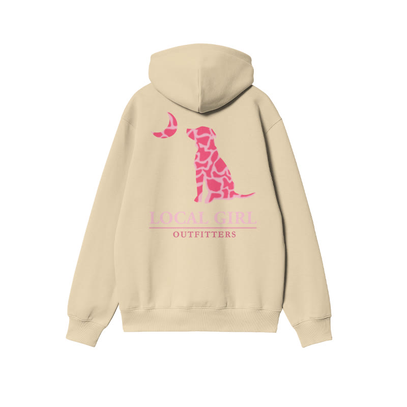Unisex Playful Pink Dog & Moon Emblem Graphic Print Hoodie - image 1