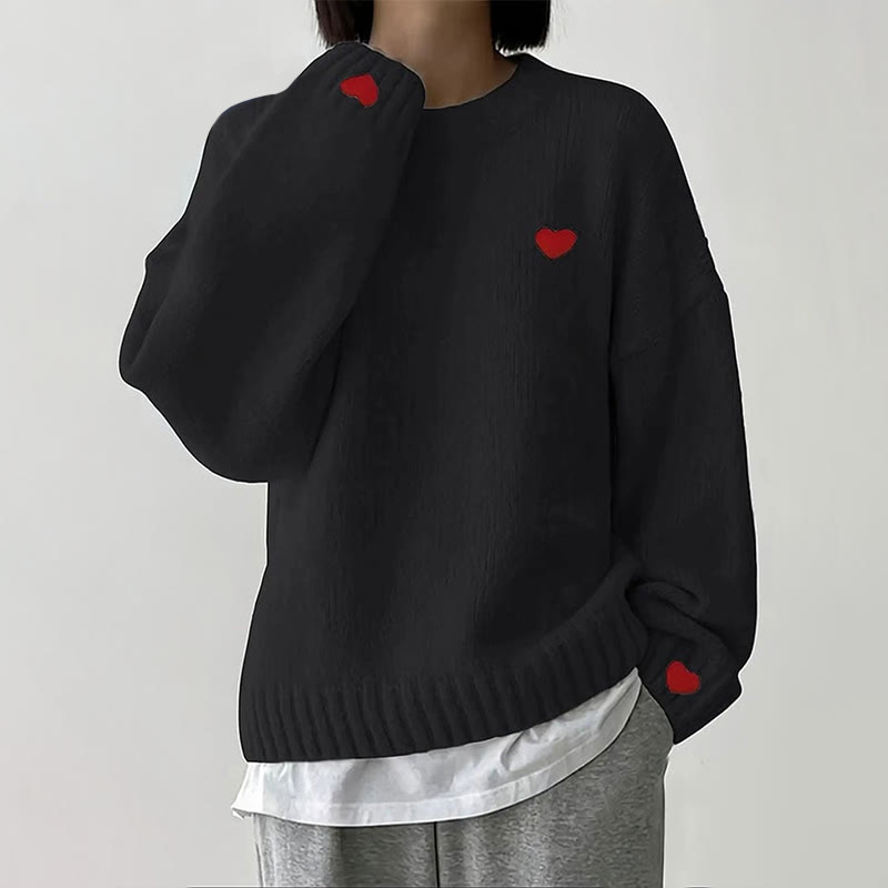 Valentine's Day Small Heart Print Casual Pullover Sweater - Black - 4XL - image 7