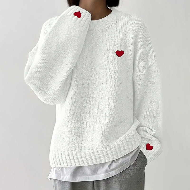 Valentine's Day Small Heart Print Casual Pullover Sweater - White - 4XL - image 1