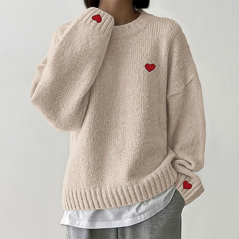 Valentine's Day Small Heart Print Casual Pullover Sweater - Apricot - 4XL - image 3