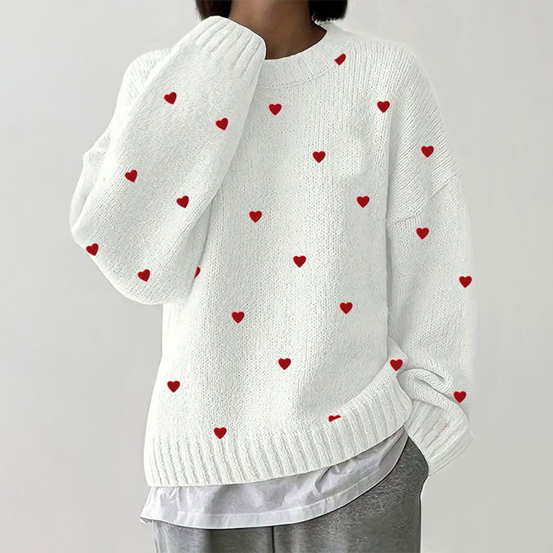 Valentine's Day Small Heart Full Print Casual Pullover Sweater - White - 4XL - image 1