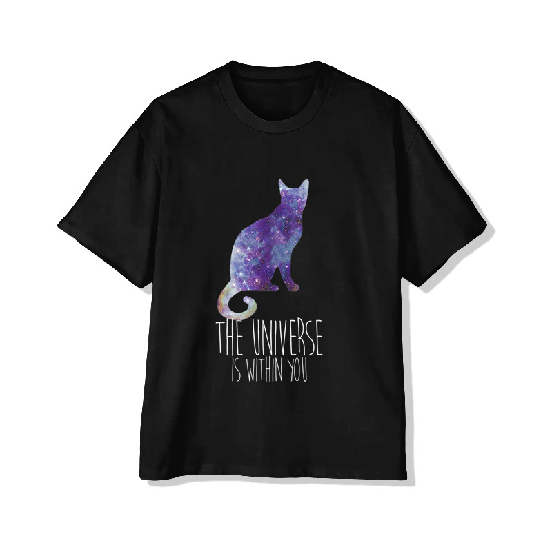 Unisex Aurora Cat Print Short Sleeved Crew Neck T-shirt - Black - 2XL - image 2