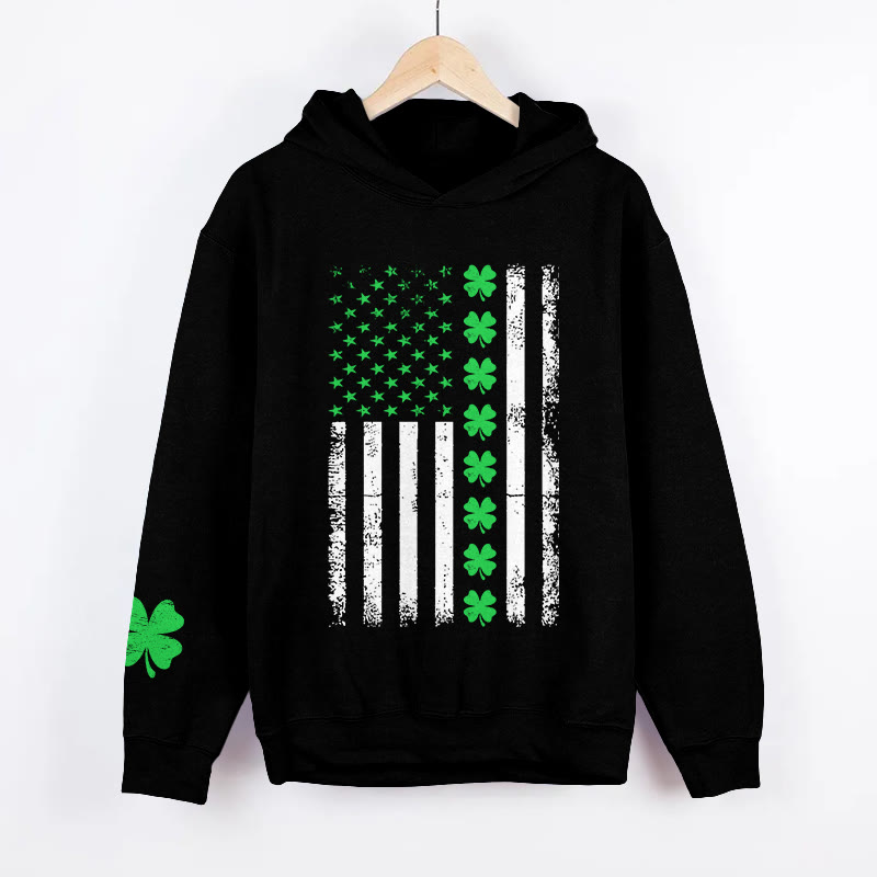 Unisex St. Patrick's Day Print Long Sleeved Hoodie - Black - US44-46(8XL) - image 1