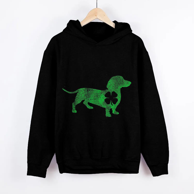 Unisex St. Patrick's Day Lucky Dog Print Long Sleeved Hoodie - Black - US44-46(8XL) - image 3