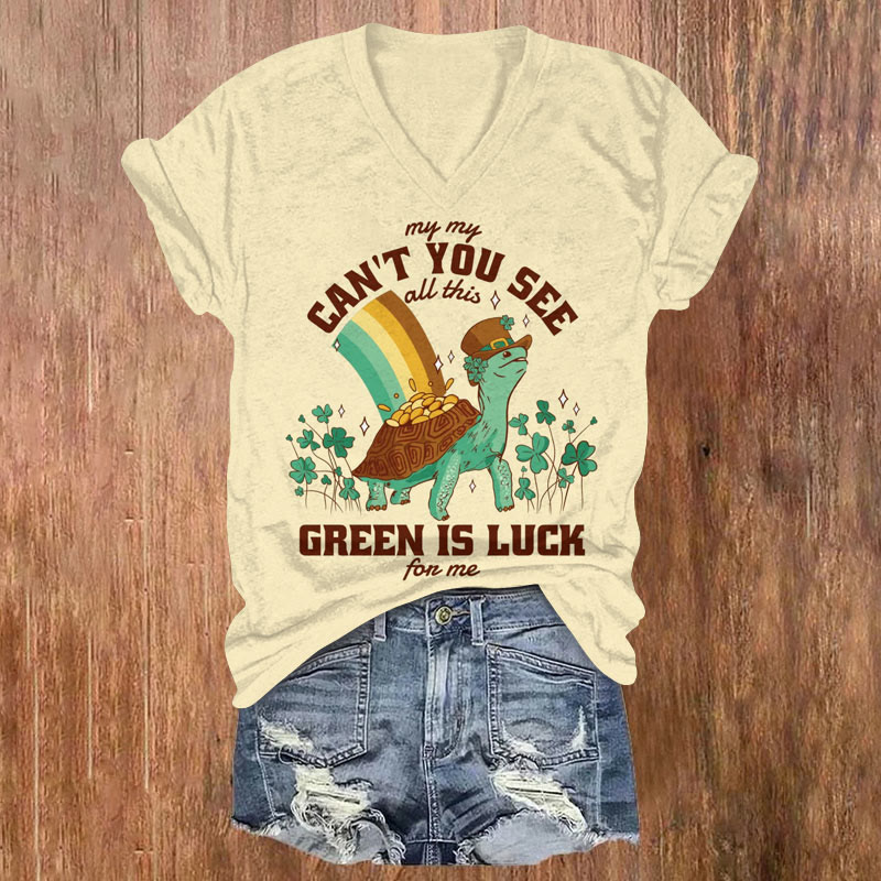 St. Patrick's Day Lucky Turtle Art Pattern Short Sleeved V-Neck T-Shirt - Apricot - US32-34(5XL) - image 1
