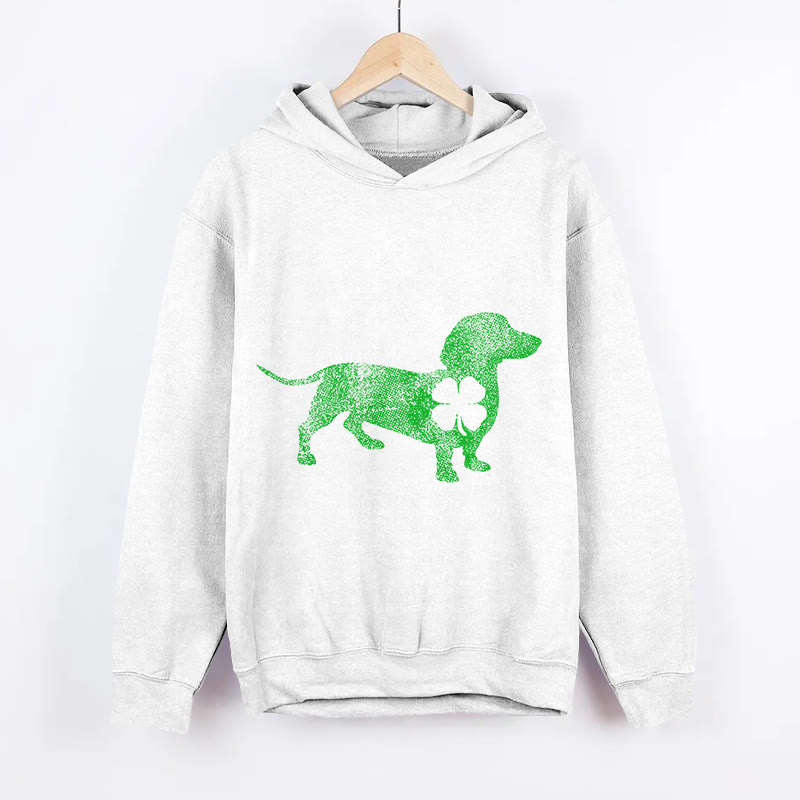 Unisex St. Patrick's Day Lucky Dog Print Long Sleeved Hoodie - White - US44-46(8XL) - image 2