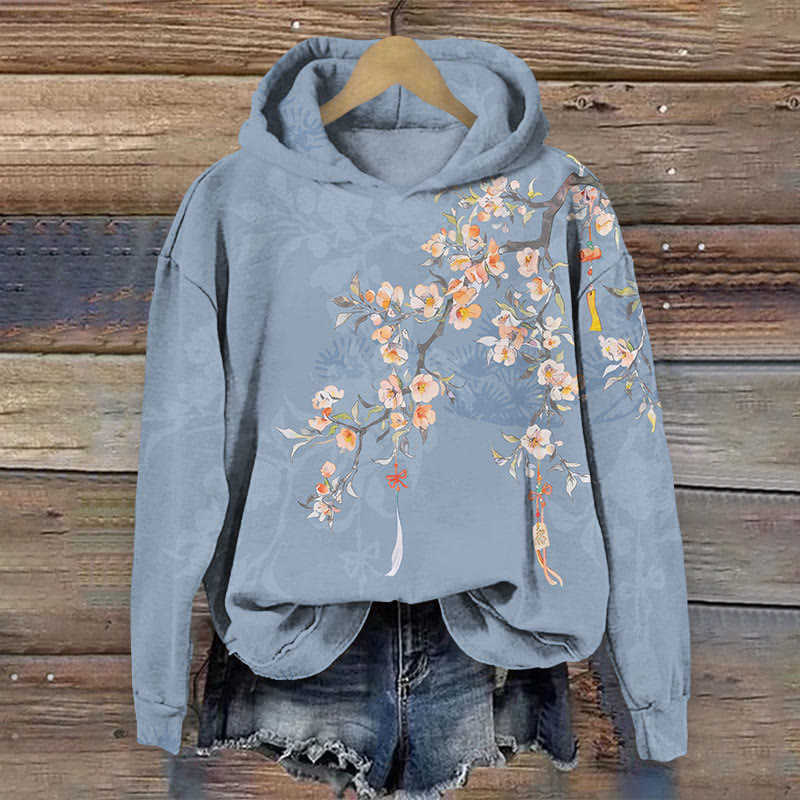  Japanese Peach Blossom With Prayer Ribbon Art Print Long Sleeve Hoodie - image 2