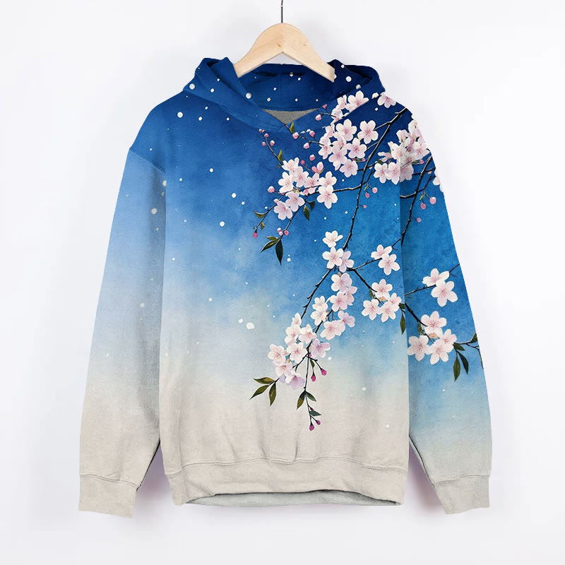  Japanese Color Block Pink Sakura Art Print Long Sleeve Hoodie - image 2