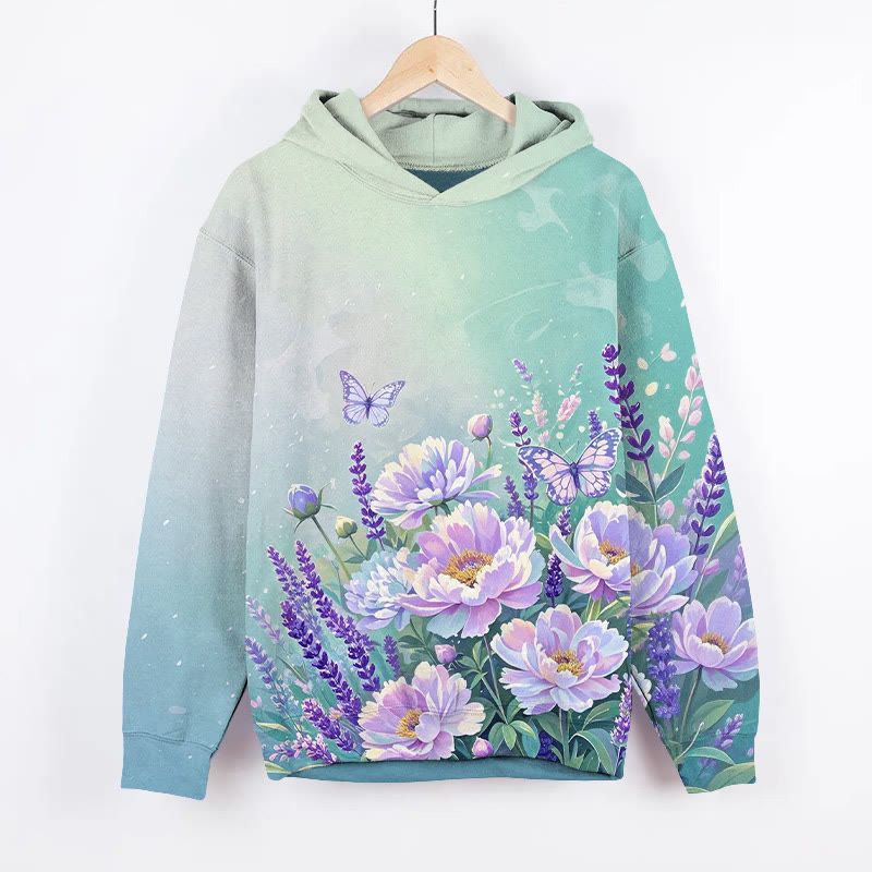 Vintage Ombre Oil Painting Flowers Art Print Long Sleeve Hoodie - image 2