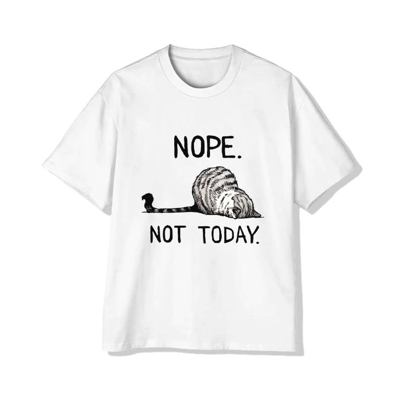 Unisex Nope. Not Today. Lazy Cat Print Short Sleeved Crew Neck T-shirt - White - 2XL - image 2