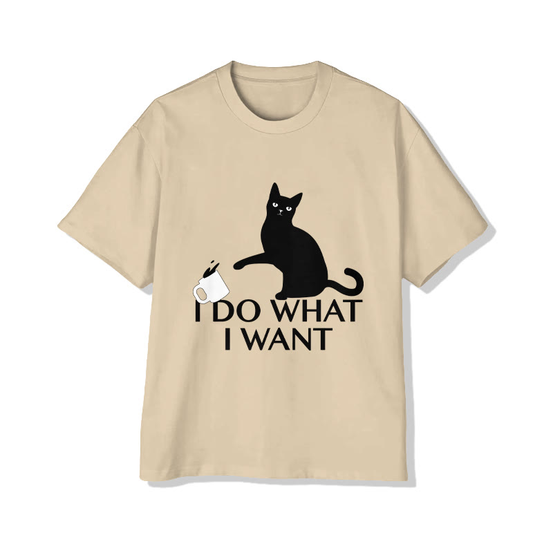 Unisex I Do What I Want Black Cat Print Short Sleeved Crew Neck T-shirt - Apricot - 2XL - image 2