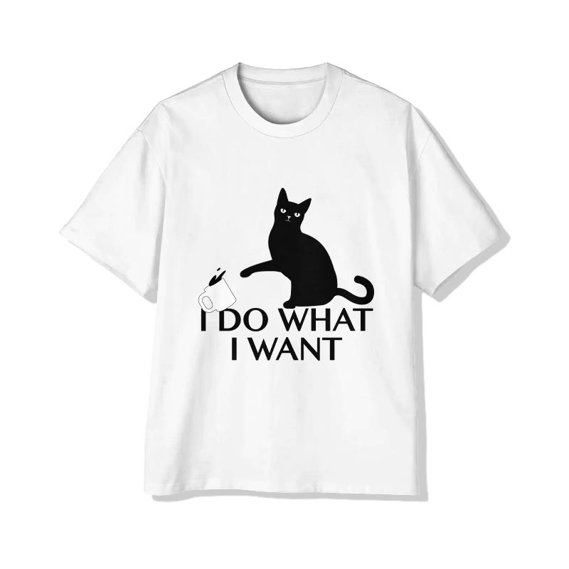 Unisex I Do What I Want Black Cat Print Short Sleeved Crew Neck T-shirt - White - 2XL - image 1