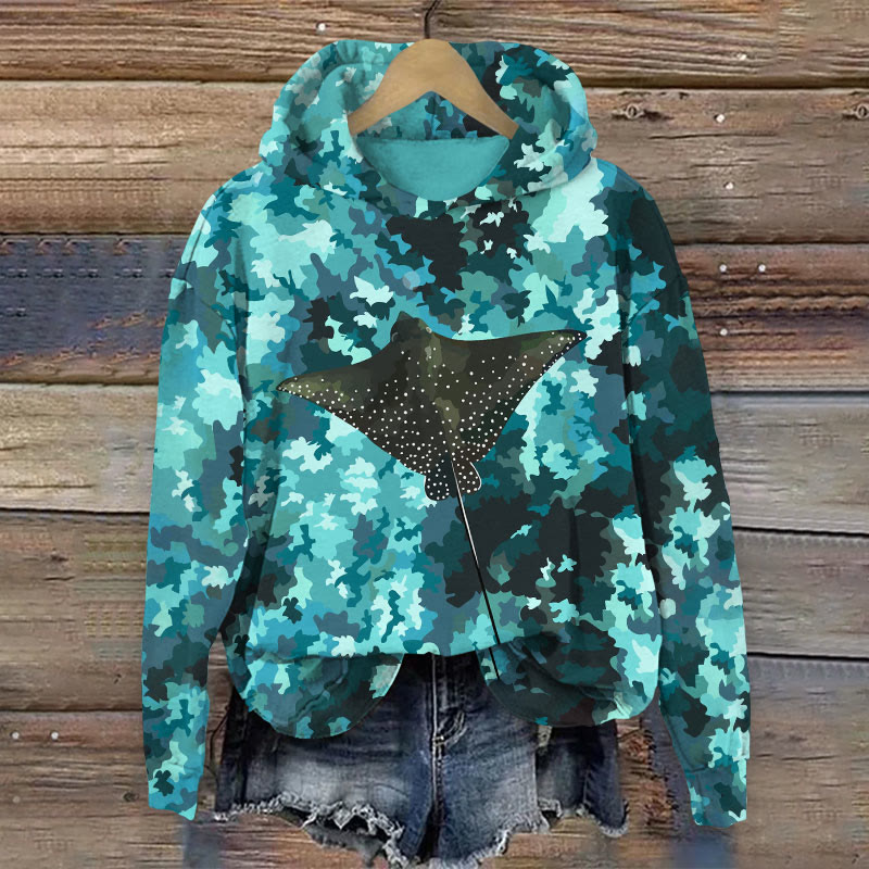 Mottled Puzzle Pattern Ray Print Long Sleeved Hoodie - Green - US44-46(8XL) - image 1