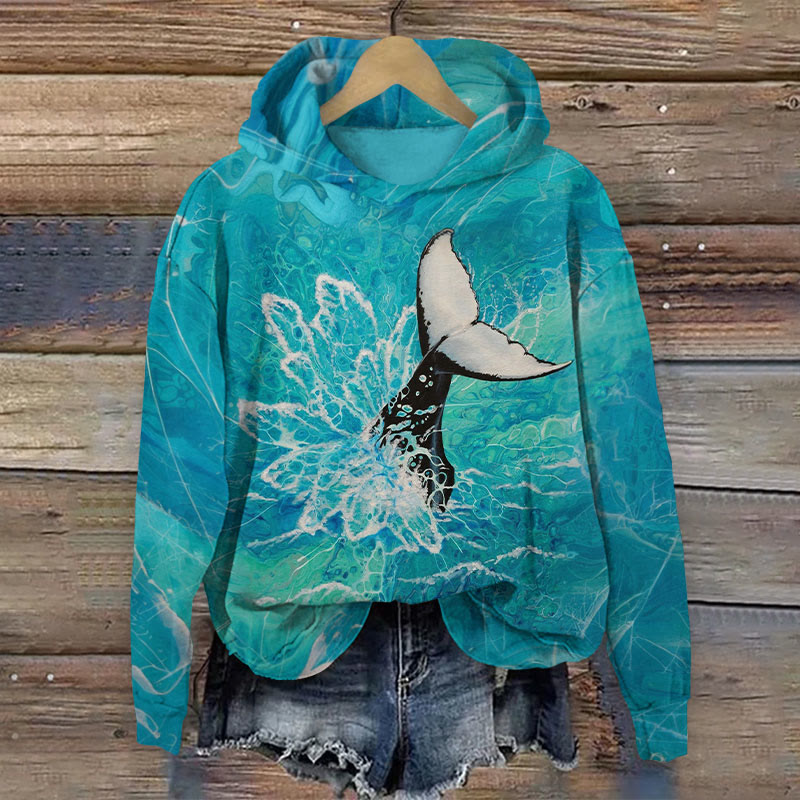 Creative Tale Of The Whale Print Long Sleeved Hoodie - Lake Blue - US44-46(8XL) - image 1