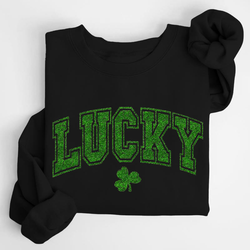 St. Patrick's Day Lucky Clover Print Crew Neck Sweatshirt - Black - US16-18(2XL) - image 2
