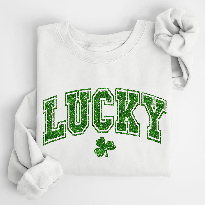 St. Patrick's Day Lucky Clover Print Crew Neck Sweatshirt - White - US16-18(2XL) - image 1
